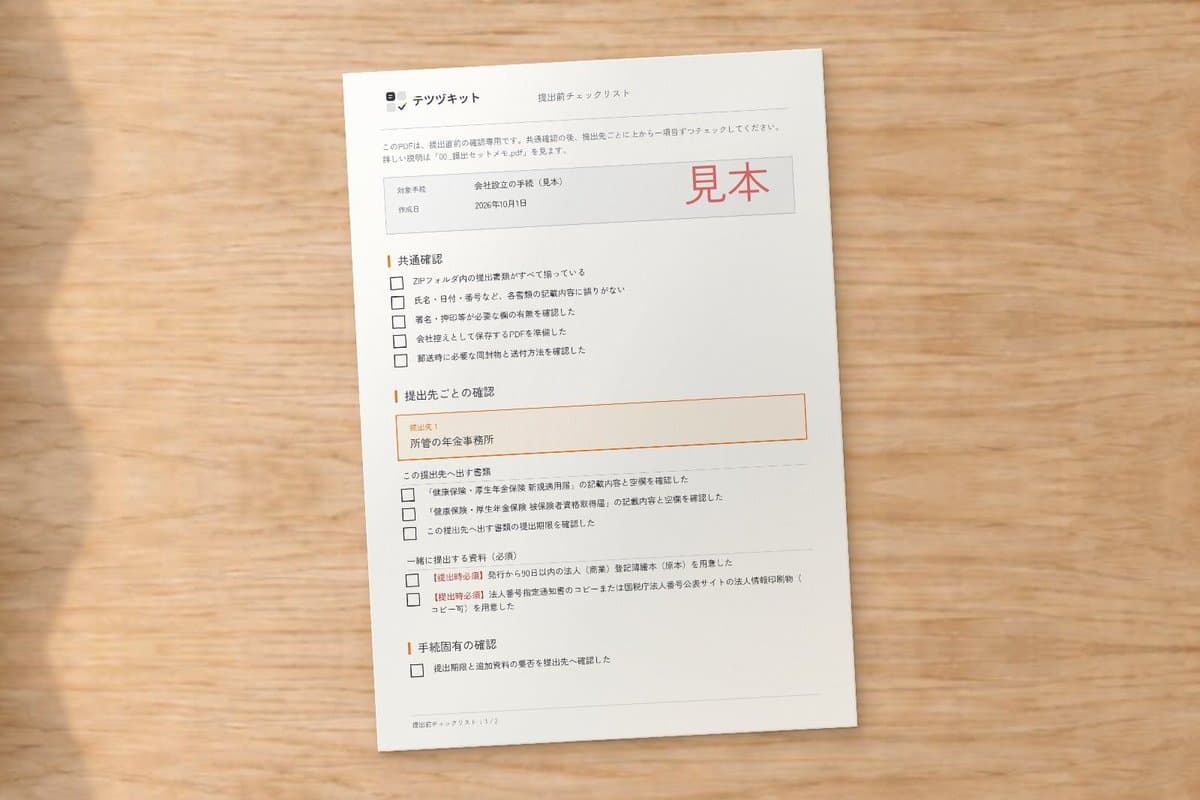 提出手順と添付書類のチェックリスト（見本データ）